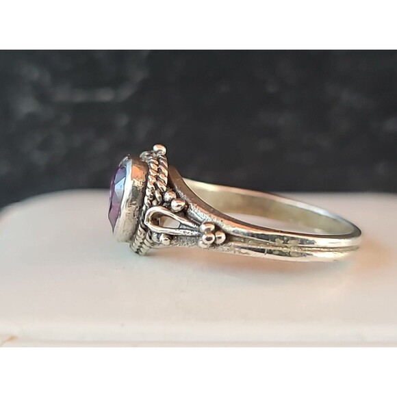 925 Sterling Silver Amethyst Heart Ring, Size US 5.75 Vintage - Picture 4 of 10
